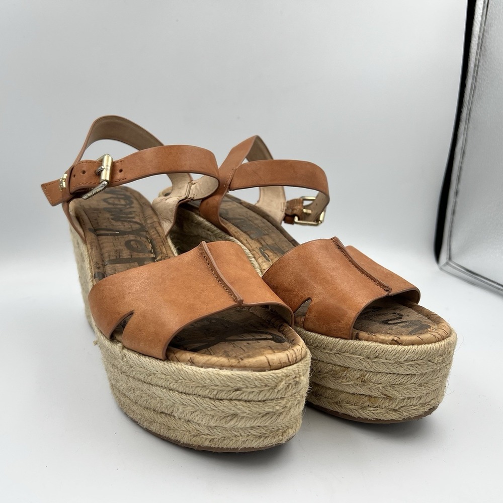 Sam Edelman Maura Espadrille Wedge Sandals Tan Brown Leather Size 9.5 M